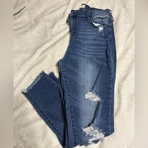 PacSun Women's Dark Blue Distressed Skinny Jeans